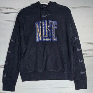 Nike Hoodie Mens‎ Pullover Black Small Logo Center Swoosh Drawstring Activewear